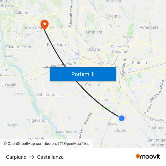 Carpiano to Castellanza map