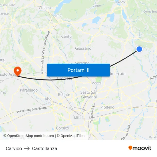 Carvico to Castellanza map
