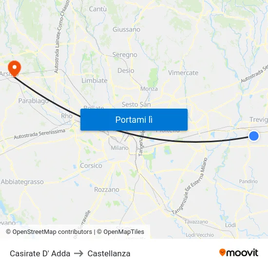 Casirate D' Adda to Castellanza map