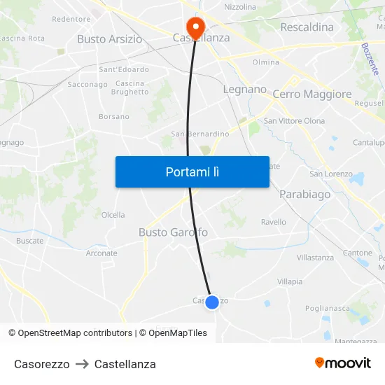 Casorezzo to Castellanza map