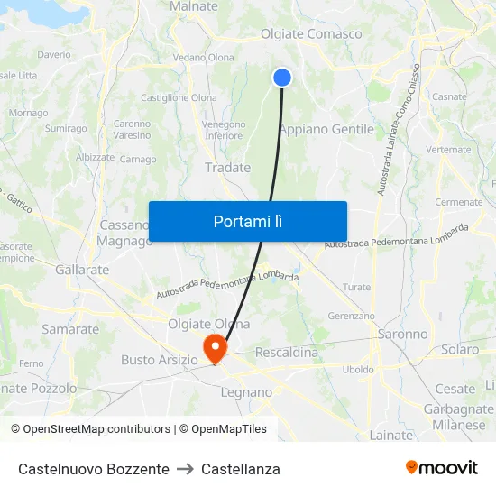 Castelnuovo Bozzente to Castellanza map