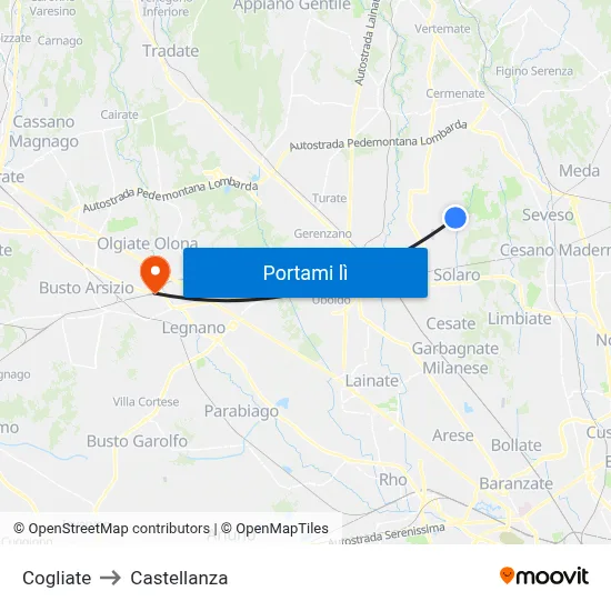Cogliate to Castellanza map