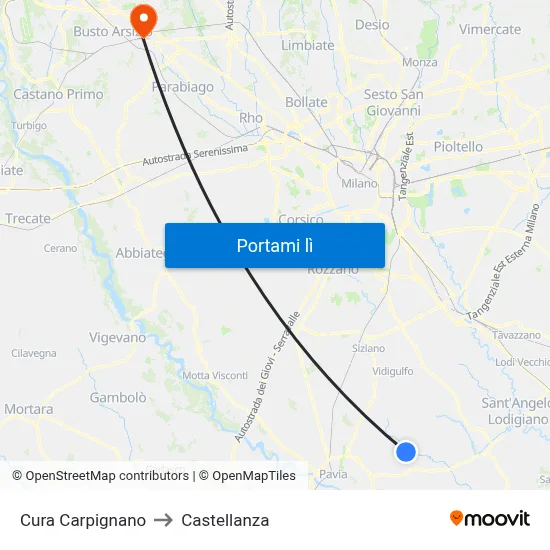 Cura Carpignano to Castellanza map