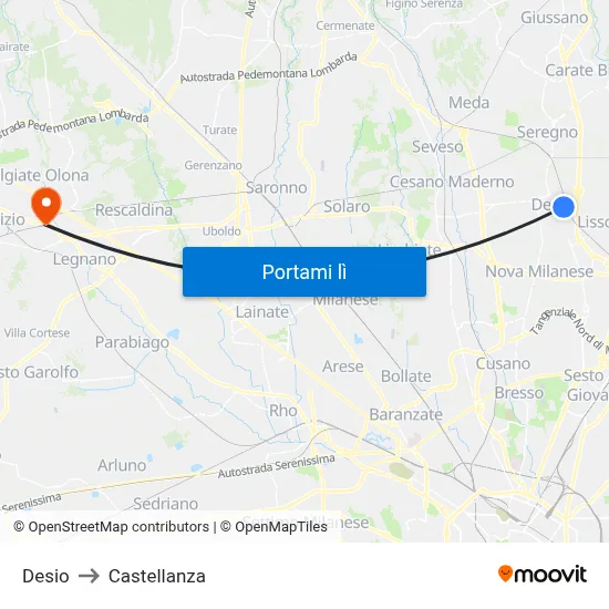 Desio to Castellanza map