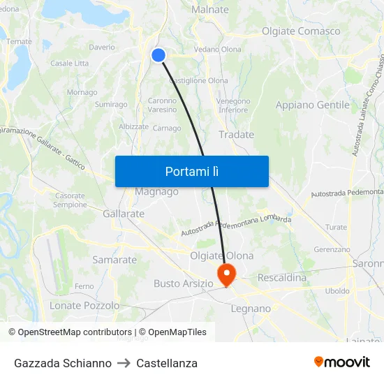Gazzada Schianno to Castellanza map