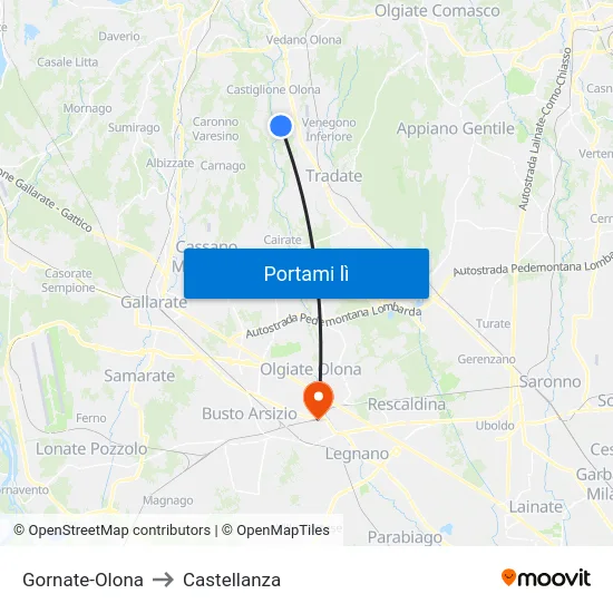 Gornate-Olona to Castellanza map