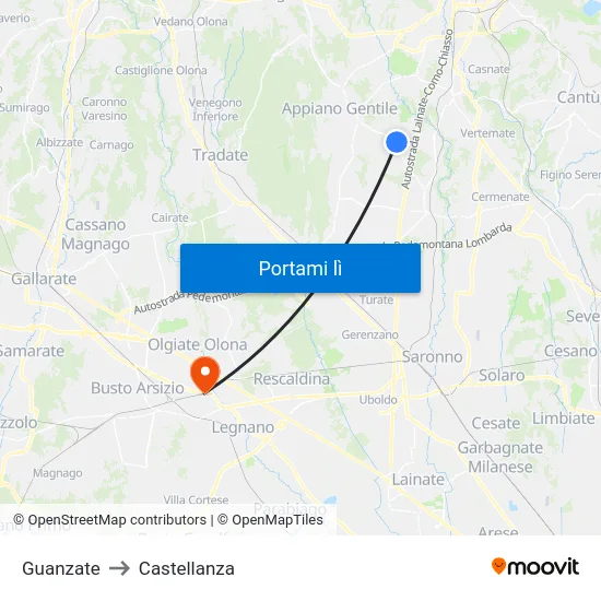Guanzate to Castellanza map