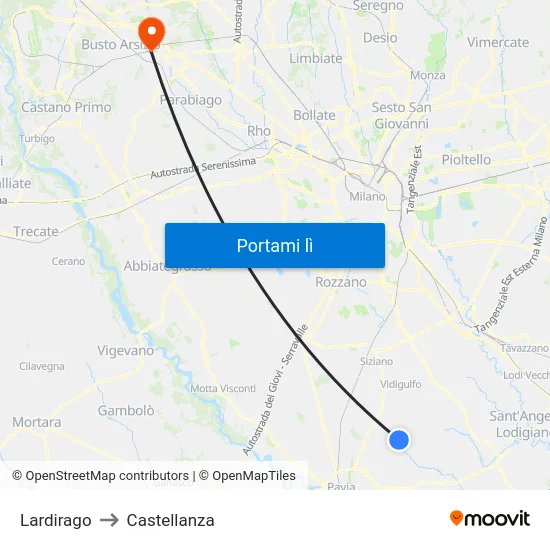 Lardirago to Castellanza map