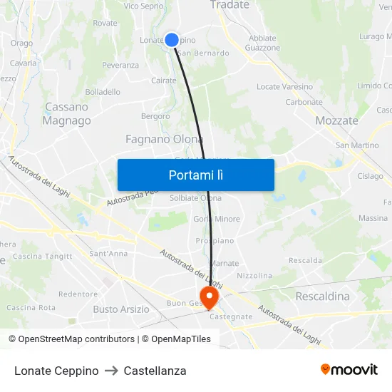 Lonate Ceppino to Castellanza map