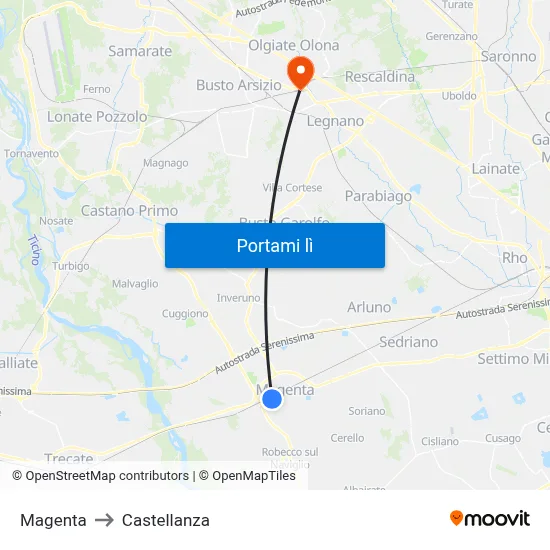 Magenta to Castellanza map