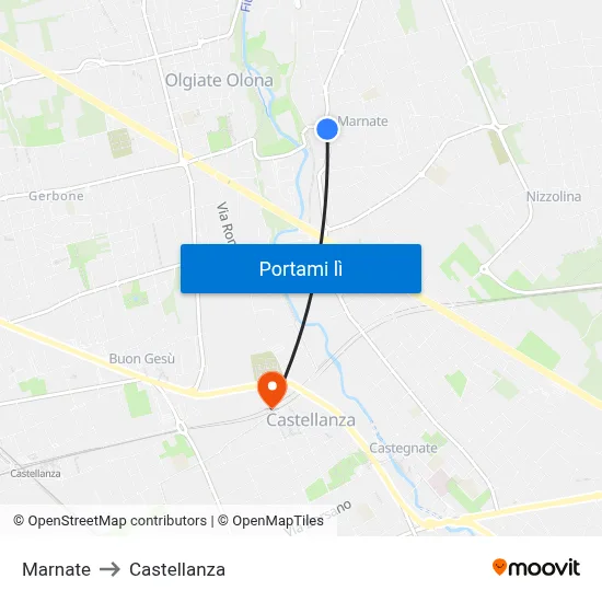 Marnate to Castellanza map