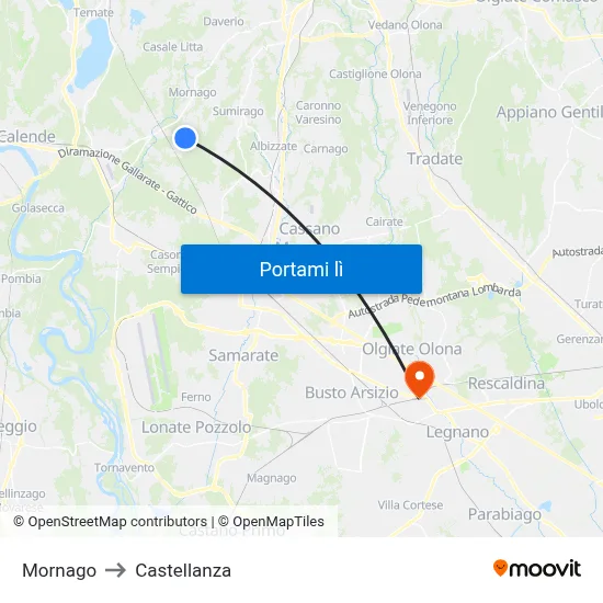 Mornago to Castellanza map