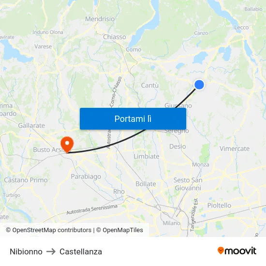Nibionno to Castellanza map
