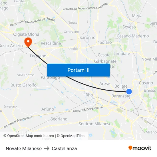 Novate Milanese to Castellanza map