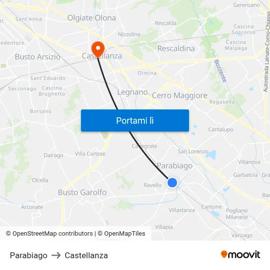 Parabiago to Castellanza map