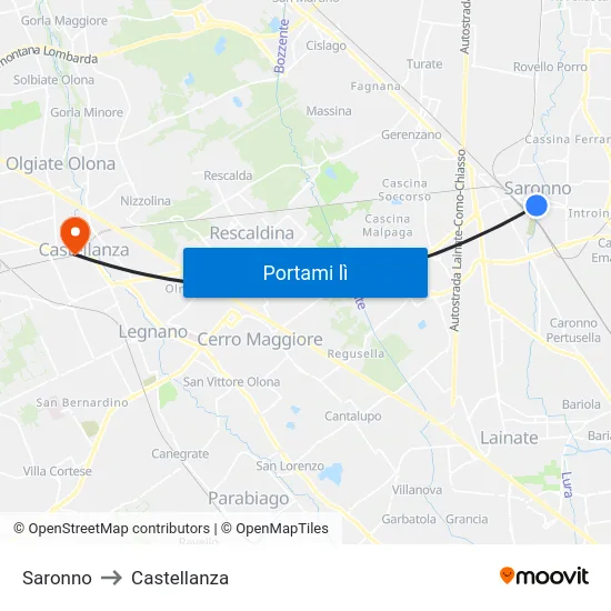 Saronno to Castellanza map