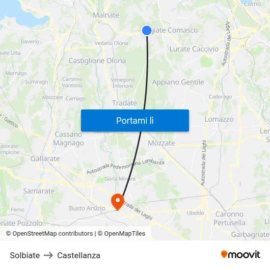 Solbiate to Castellanza map