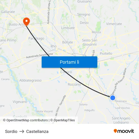 Sordio to Castellanza map