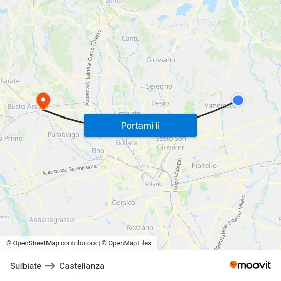 Sulbiate to Castellanza map
