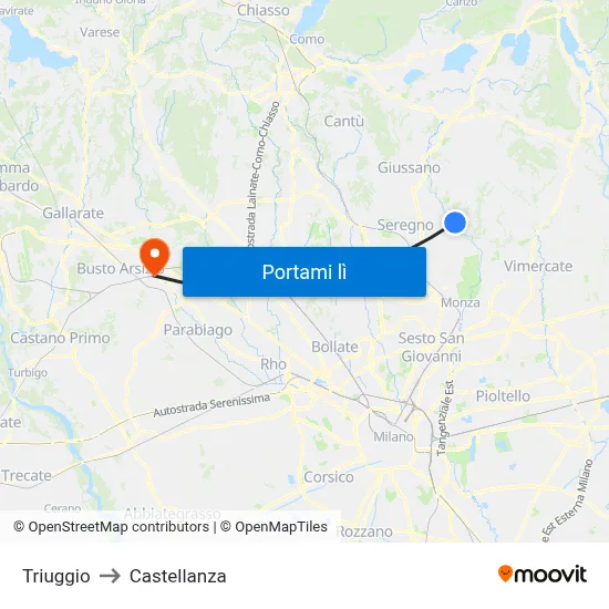 Triuggio to Castellanza map