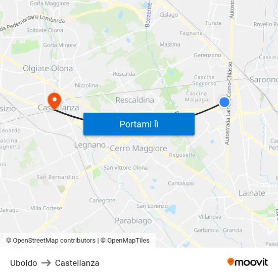 Uboldo to Castellanza map