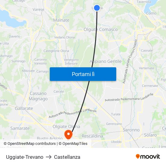 Uggiate-Trevano to Castellanza map