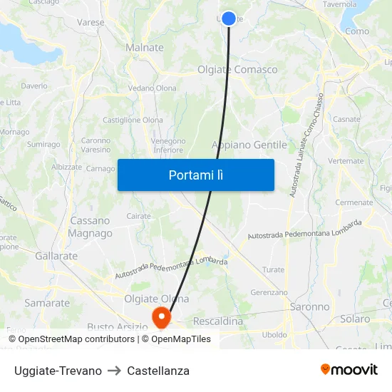 Uggiate-Trevano to Castellanza map