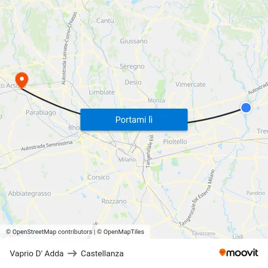 Vaprio D' Adda to Castellanza map