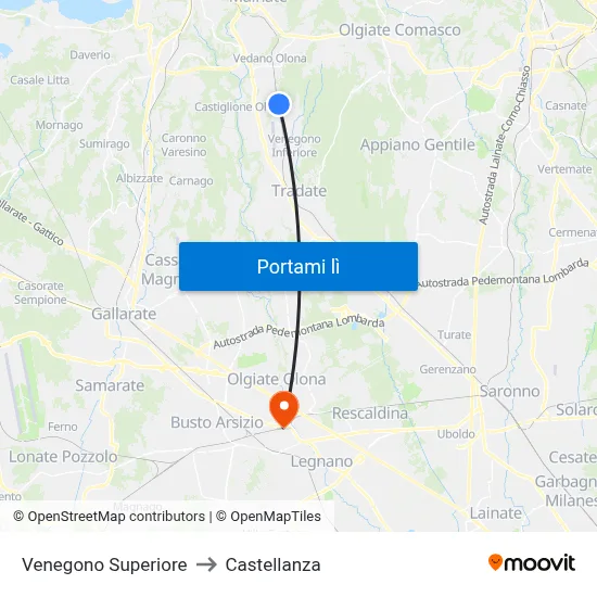 Venegono Superiore to Castellanza map