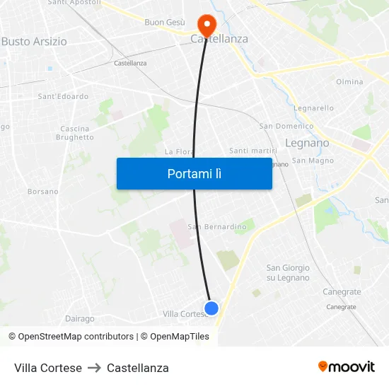Villa Cortese to Castellanza map