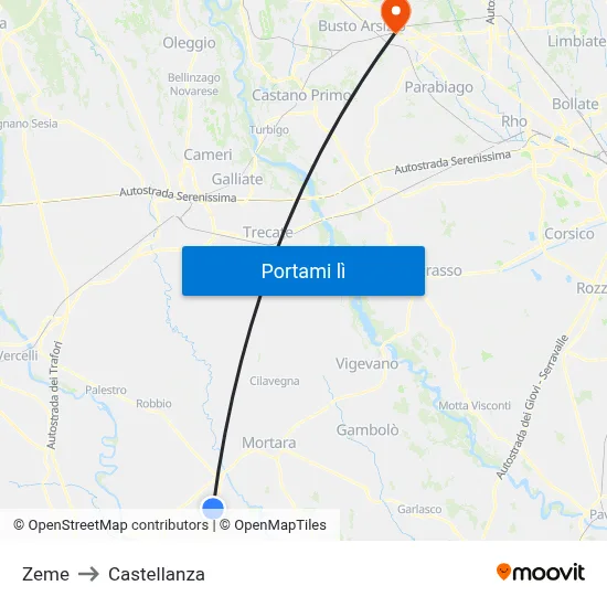 Zeme to Castellanza map
