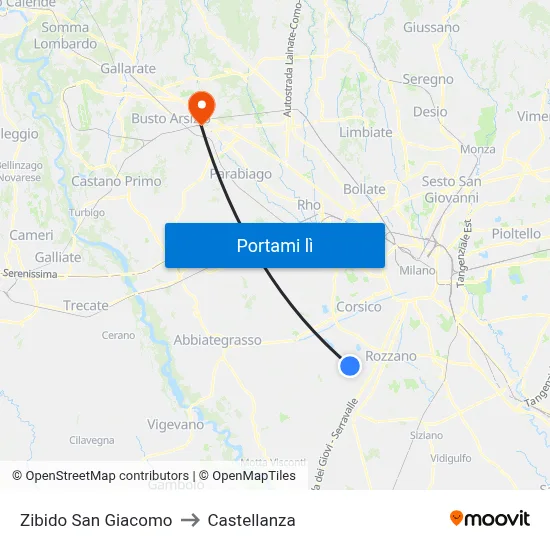 Zibido San Giacomo to Castellanza map