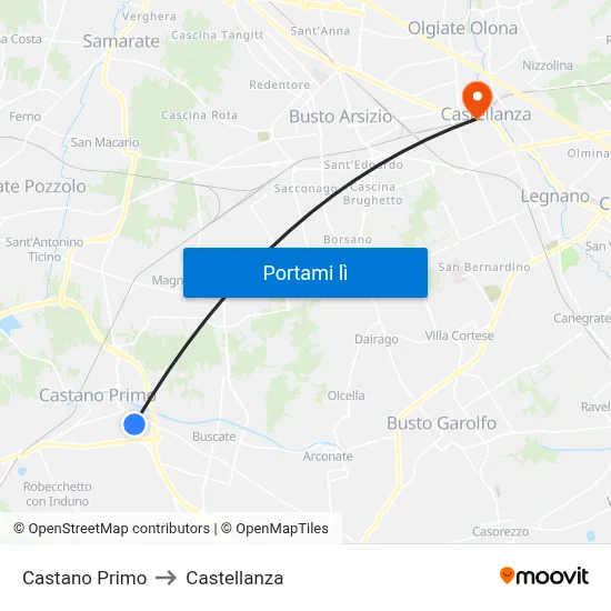 Castano Primo to Castellanza map