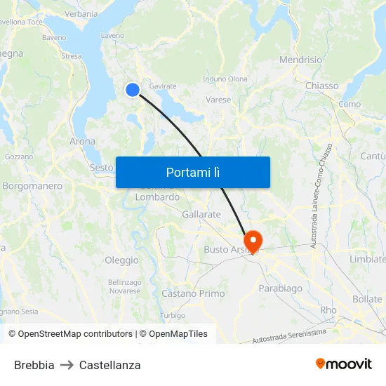 Brebbia to Castellanza map