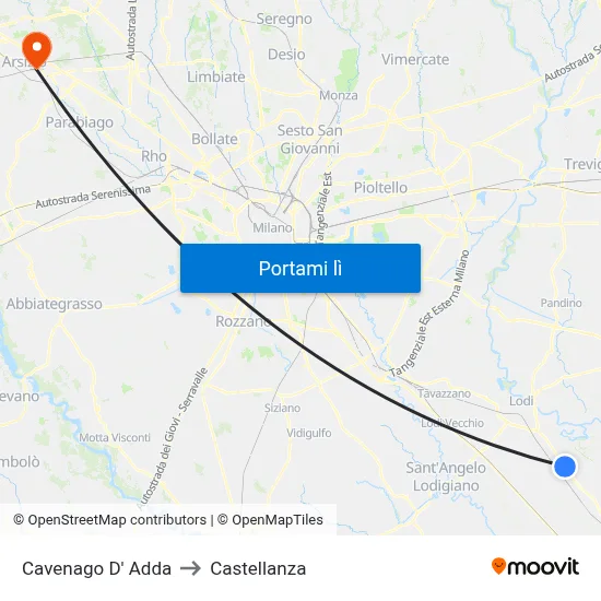 Cavenago D' Adda to Castellanza map