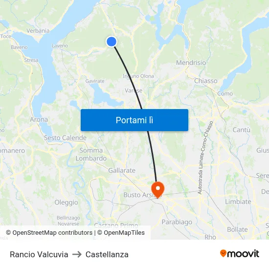 Rancio Valcuvia to Castellanza map
