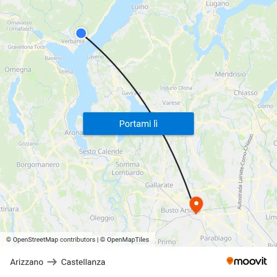 Arizzano to Castellanza map