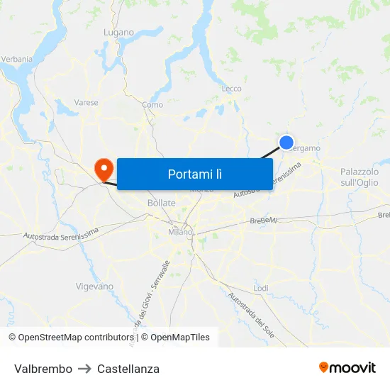 Valbrembo to Castellanza map