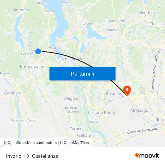 Invorio to Castellanza map