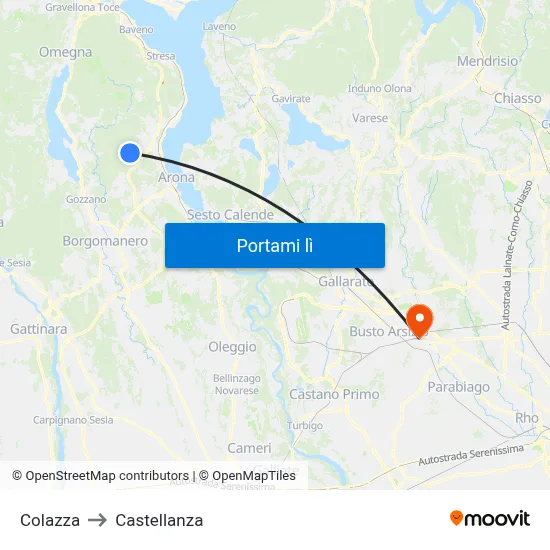 Colazza to Castellanza map