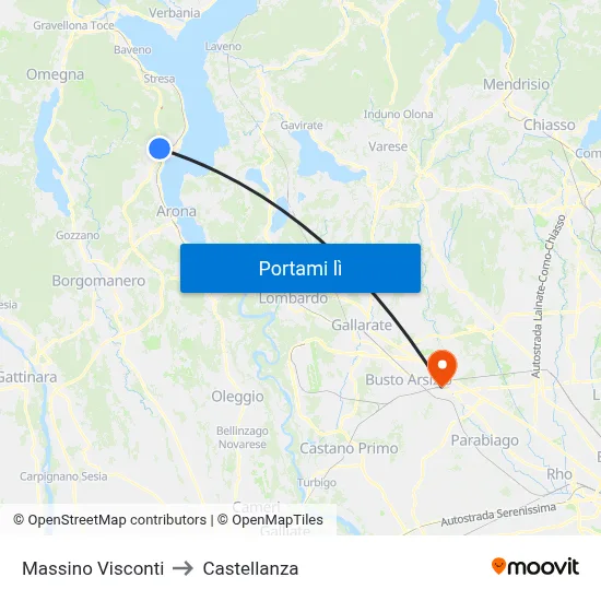Massino Visconti to Castellanza map