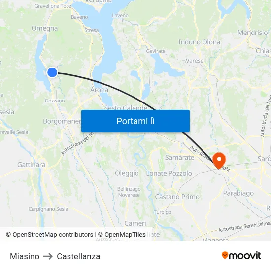 Miasino to Castellanza map