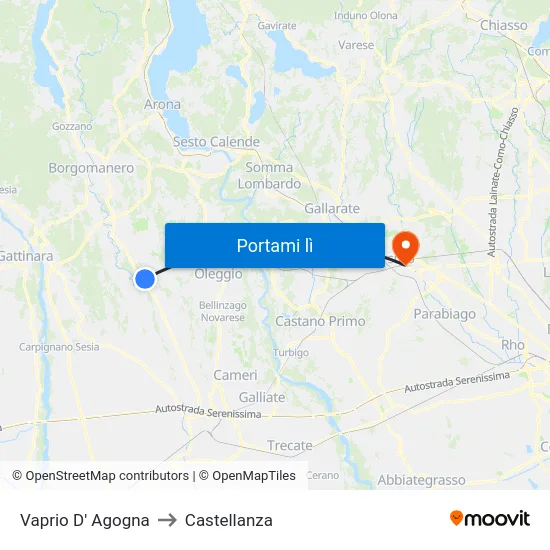 Vaprio D' Agogna to Castellanza map