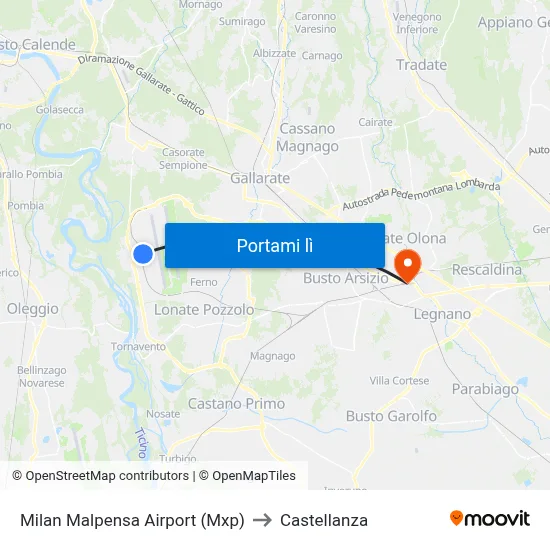 Milan Malpensa Airport (Mxp) to Castellanza map