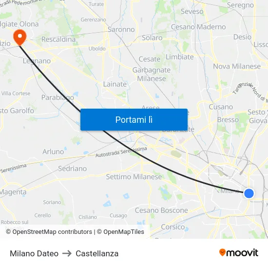 Milano Dateo to Castellanza map