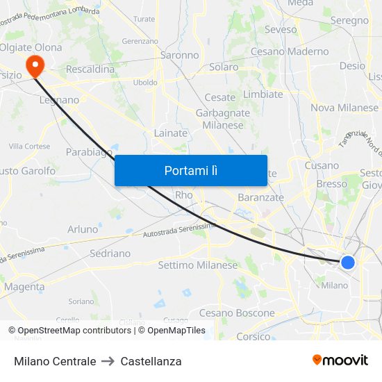 Milano Centrale to Castellanza map