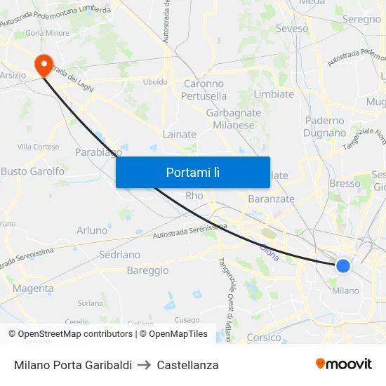 Milano Porta Garibaldi to Castellanza map