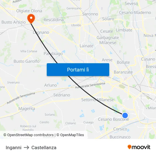 Inganni to Castellanza map