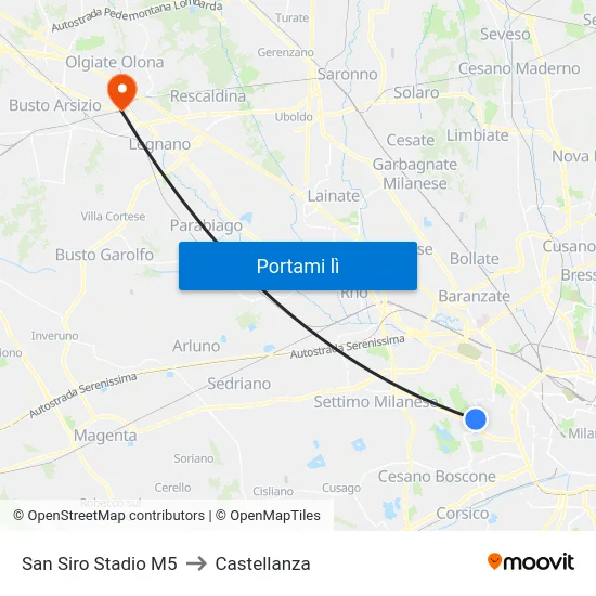 San Siro Stadio M5 to Castellanza map