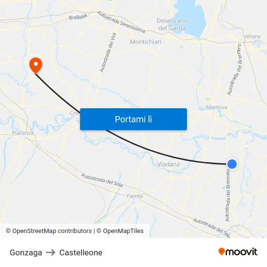 Gonzaga to Castelleone map